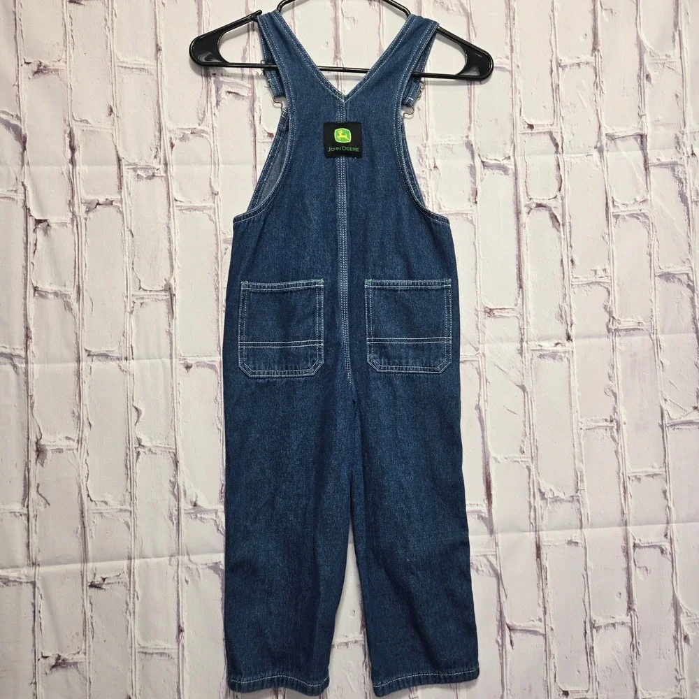 John Deere Overalls Blue Denim Logo Patch Workwear Farm Kids Size 5 Adjustable